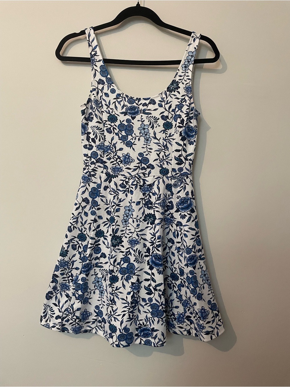 White & Blue Floral Fit-and-Flare Sundress